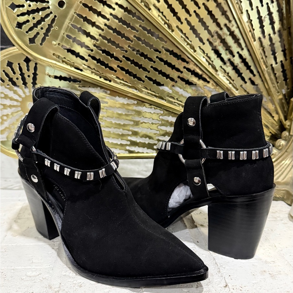 Chinese Laundry Black Suede Studded Cutout Ankle Boots